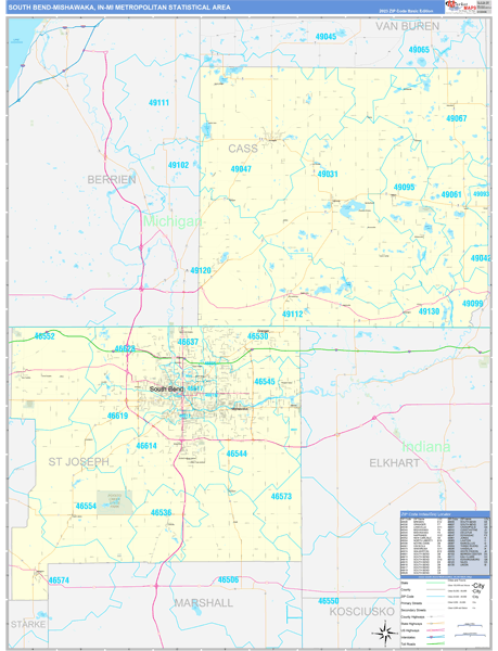 South Bend-Mishawaka Metro Area Wall Map